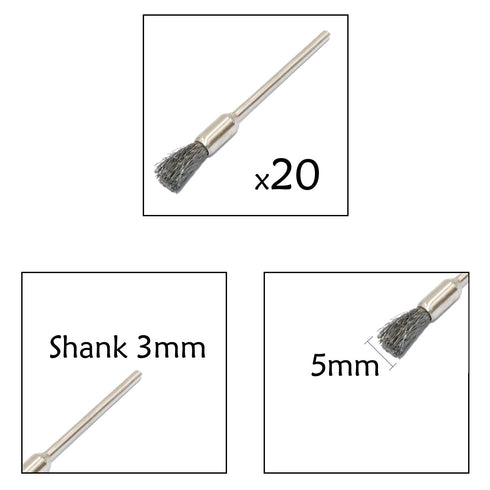 Steel Cleaning End Brushes, 20 Pieces, Pen Wire Brush Rust Paint Removal Bits