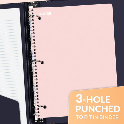 SUNEE 5 Pack Spiral Notebooks, 1-Subject, College Ruled Paper, 8" x 10-1/2", 70 Sheets per Notebook, Pink, Purple,