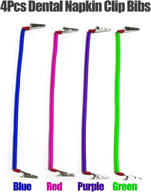 4 Pieces Multicolor Napkin Holder Bibs Clips for Dental, Neck Chains with Metal Clips for Dental Clinic, Home Dining