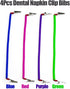 4 Pieces Multicolor Napkin Holder Bibs Clips for Dental, Neck Chains with Metal Clips for Dental Clinic, Home Dining