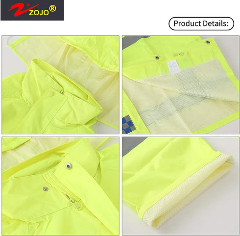 zojo High Visibility Safety Rain Suit, Jacket and Pants, Reflective Rain Coats (Yellow-2XL)
