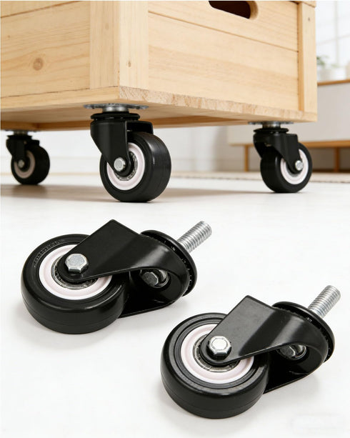 1.5in M8x25 8) Heavy Duty Swivel Caster with Threaded Bar, Nut Spacer, for Shopping Carts, Workbenches and Furniture