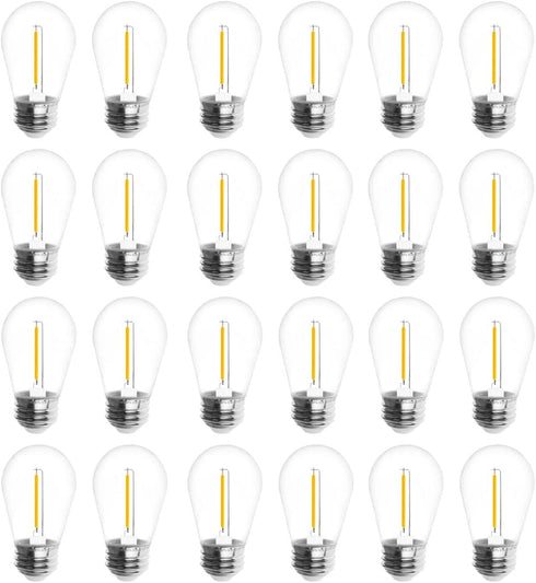 Jslinter 24-Pack LED 1W String Light Bulbs, S14 Plastic Shatterproof Vintage Style Replacement, 2200K Warm White