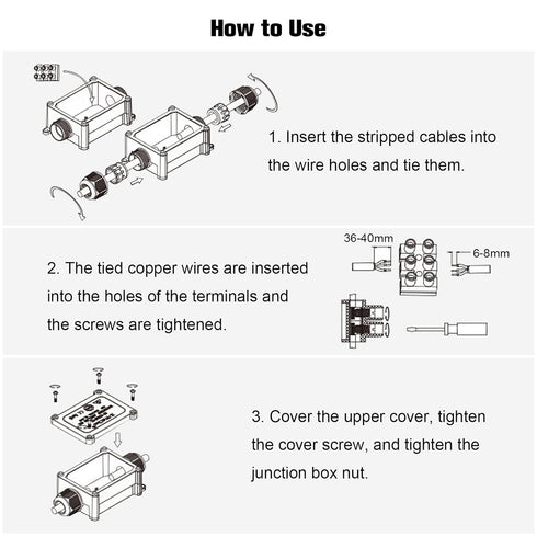 Junction Box Outdoor Waterproof Electrical Box, 2 Way Plug Line, Plastic External Junction Box for Landscape Lighting