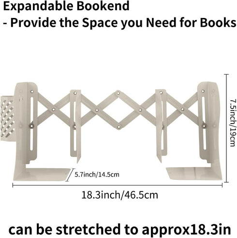 MSDADA Adjustable Bookends, Metal Book Ends for Heavy Books, Expandable Book Organizer with Pen Holder for Desk, Shelf