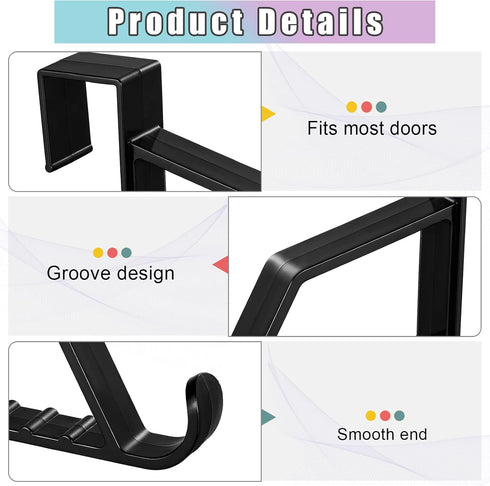 Maitys 4 Pieces Space Saving Plastic Over Door Hooks for Coats, Towels, Bags, Hats, Scarves, Home Accessories (Black)