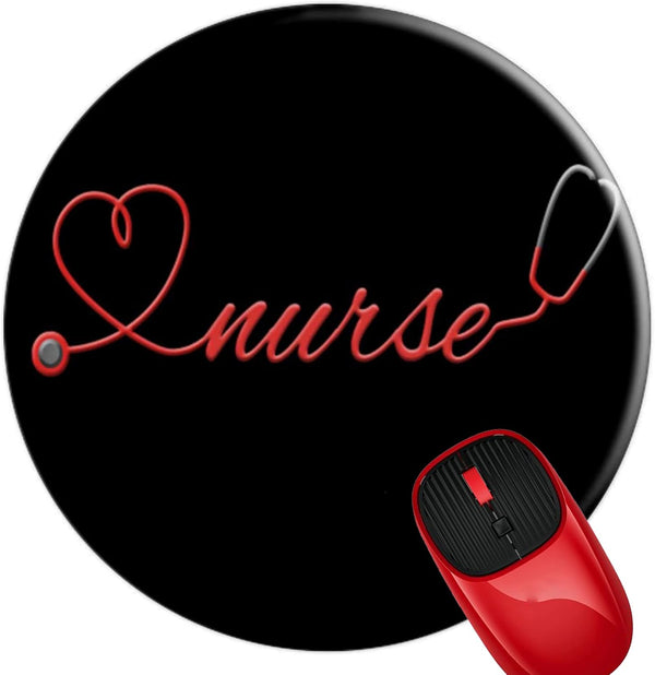 Mouse Pad Nurse Stethoscope RN, Premium-Textured Round Mouse Mat with Non-Slip Rubber Base