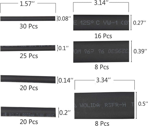 MCIGICM 127pcs Heat Shrink Tubing 2:1 - Electrical Wire Cable Wrap Assortment Kit (7 Sizes)