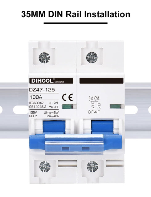 DIHOOL 100 Amp Circuit Breaker DIN Rail Mount 2 Pole AC 110V Low Voltage Disconnect Switch