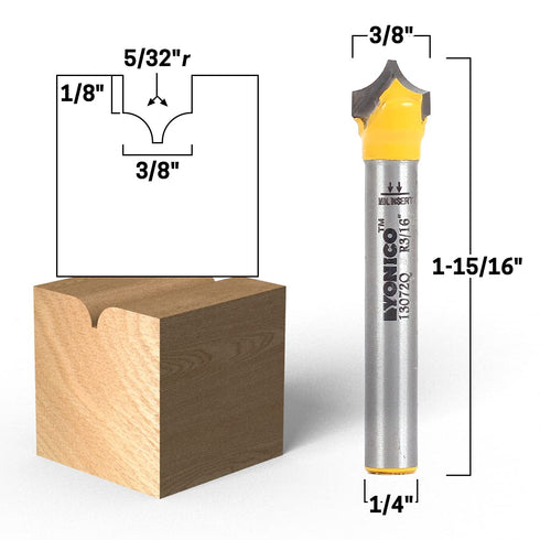 4 Set 1/4-Inch 13470q YONICO Groove Point Cutting Roundover Router Bit Bit Shank