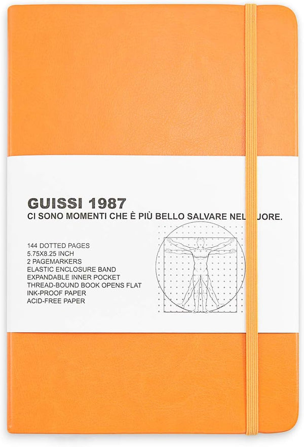 Classic Dotted Grid Bullet Notebook Journal, A5, 144 Pages, Premium 100gsm Thick Acid-free Paper with Fine Inner Pocket.