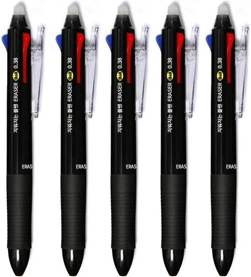 ERASER BALL 3 Color 0.38mm Erasable Gel Pen and Refills - Black Blue Red Ink, MB-300 (5 Pens)