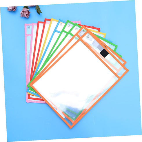 HOODANCOS 24pcs Grommet Reusable Dry Wipe Pockets PVC Office Supplies Pen Case Metal Corner for Long-Lasting Use Random