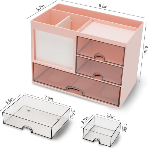 Desk Organizer with 3 Drawers, Multi-Functional Pencil Pen Holder for Desk, 5 Compartments, Desktop Organizer for