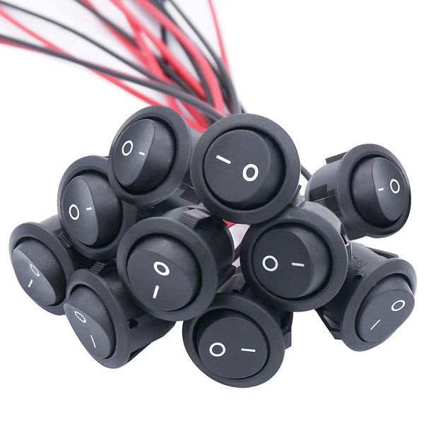 TWTADE 10Pcs Round Rocker Switch ON Off Switch, 12V Toggle Switches for Boat, Car, KCD1-X-Y