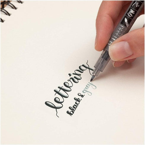 Tombow 82040 Fudenosuke Brush Pen, Twin Tip, Black/Gray for Calligraphy and Art Drawings