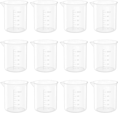 1.7 Oz Transparent Lab Measuring Cup, 50ml Plastic Beaker Cups, 12 Pcs for Science Experiments