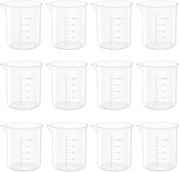1.7 Oz Transparent Lab Measuring Cup, 50ml Plastic Beaker Cups, 12 Pcs for Science Experiments