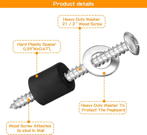 Eagles Pegboard Mounting Kit, 32 Spacers, Screws, and Steel Washers for 1/8 Inch and 1/4 Inch Pegboard