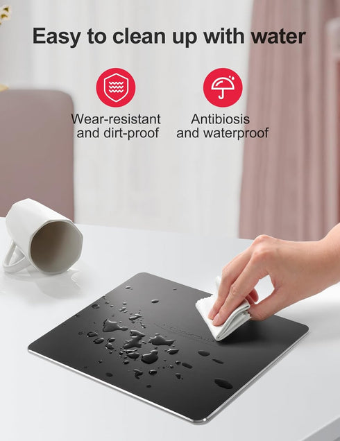 Hard Black Metal Aluminum Mouse Pad Mat - Smooth Magic Ultra Thin Double Side, Waterproof for Gaming and Office