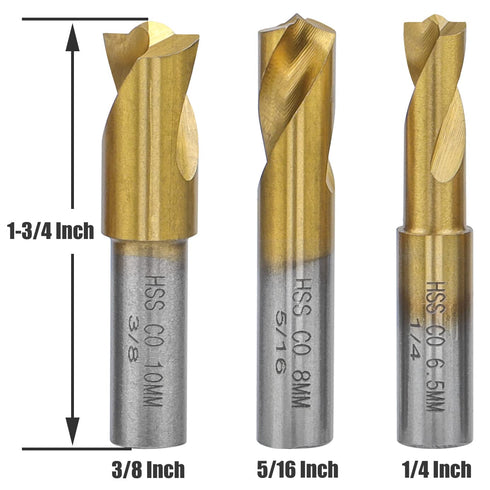 Yakamoz 3Pcs Spot Weld Drill Bit Set - Cobalt Spot Weld Cutter, Titanium Coated Removal Tool