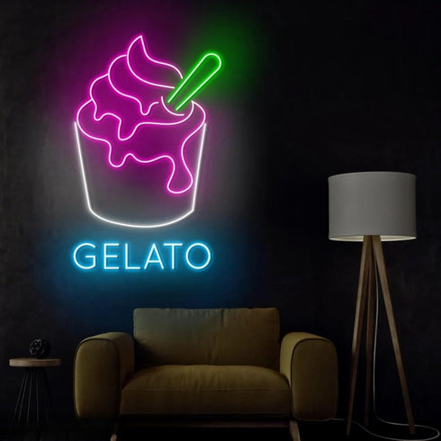 Open Gelato Ice Cream Shop Led Sign, Gelato Ice Cream Wall Led Light, ice cream Dessert Decor for Business Store Cafe