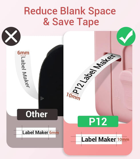 Phomemo P12 Label Maker Machine with Tape, Ribbon Printer Machine Small Bluetooth Label Makers with Multiple Templates