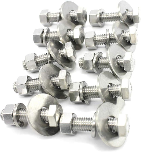(6 Sets) 3/8-16x1-3/4 Stainless Steel Hex Head Screws, Bolts, Nuts, Flat & Lock Washers, 18-8 (304) Fully Threaded by