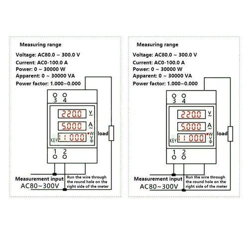 Multi-functional Digital Voltmeter Ammeter Power Meter, Din Rail Voltage Current Power Tester, 100A (AC 80-300)