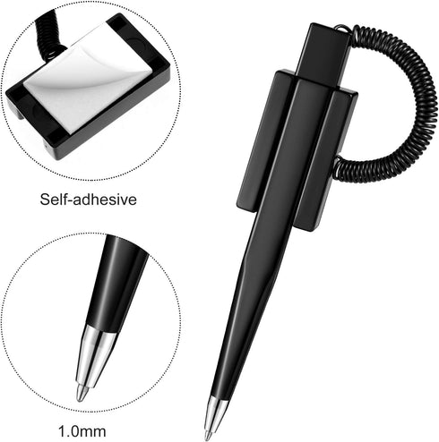 Zonon Secure Pen with Adhesive Chain, Black Ink Counter Pen with Base for Home Bank Office Supplies