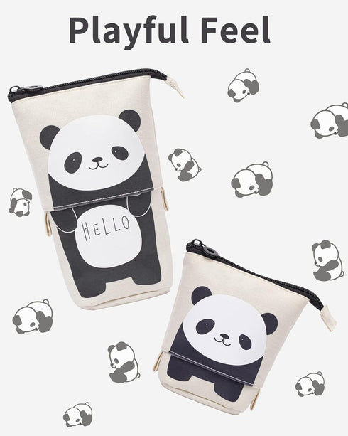 Sooez Cute Panda Standing Pencil Case, Durable Pop Up Telescopic Holder, Spacious Portable Pouch for School Office