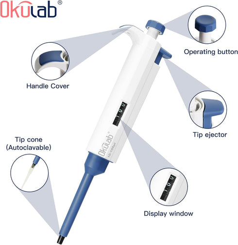Single-Channel Micropipette, 10-100µl, Manual Adjustable Mechanical Pipette, High-Accurate, Autoclavable