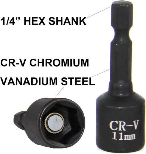 14PC Power Magnetic Nut Driver Drill Bit Set, Metric & SAE Socket for 1/4" Driver Hex