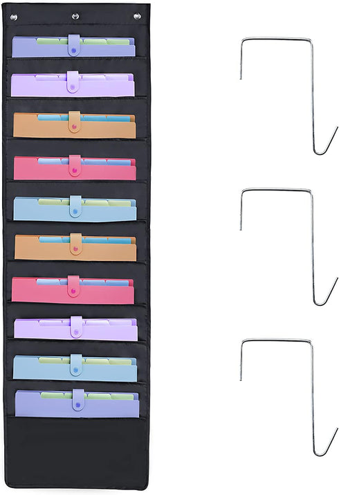 HAOHAN Over Door Hanging Wall File Organizer - 10 Pockets Oxford Cloth Storage Pocket Chart for Office and School