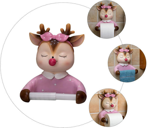 STOBAZA Cartoon Toilet Paper Holder Wall-Mounted Cute Deer Design Bathroom Tissue Rack Decorative Storage for Toilet