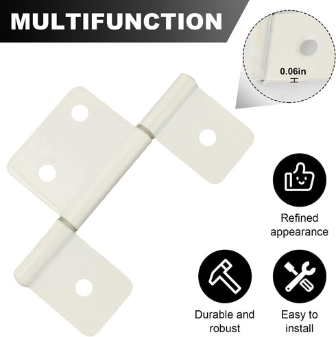 Three Leaf Non-Mortised Hinge 6 Pack, White Door Hinges with Screws for Home & Interior Furniture