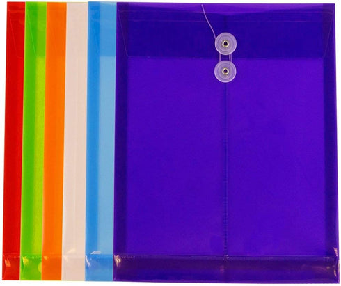 JAM PAPER Plastic Envelopes with Button & String Tie Closure - Letter Open End - 9 3/4 x 11 3/4 - Assorted Colors - 6/Pack by JAM Paper