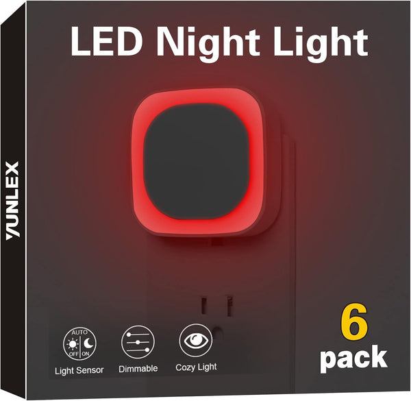 YUNLEX 6 Pack Red Night Light with Dusk to Dawn Sensor, Eye-Care Reflected