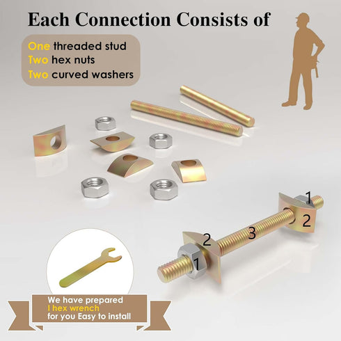Furniture Fastening Connectors for Secure Countertops, Tables, and Bed Frames with Bolt and Nut Hardware, Metric-M8