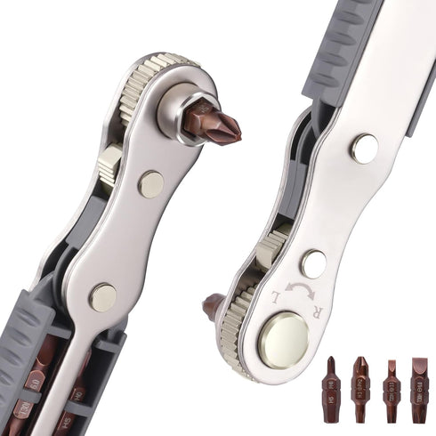 5 Pcs Mini Ratchet Wrench Set, 1/4 Inch Drive, High Torque Offset Reversible Screwdriver for Tight Spaces
