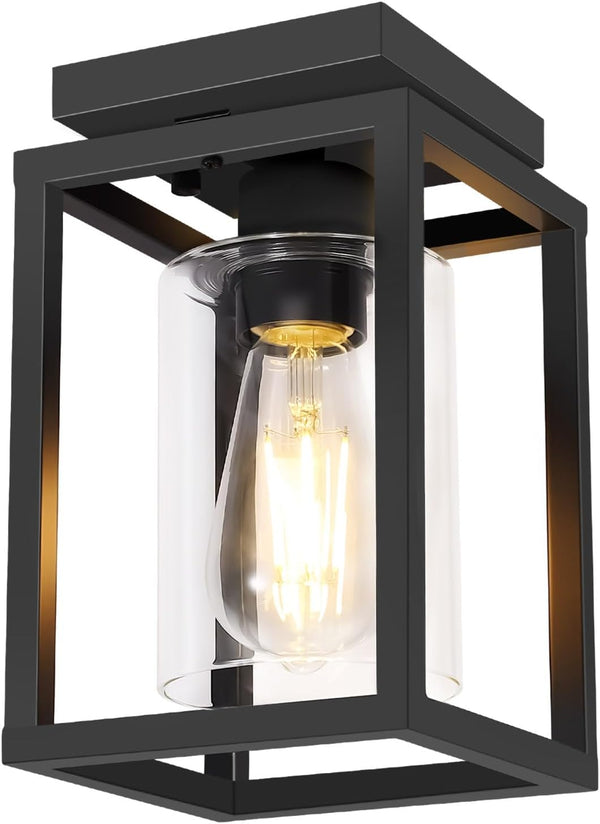 Baocuz Semi Flush Mount Ceiling Light Fixture, Black Metal Frame Porch Ceiling