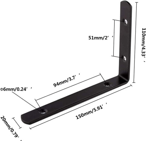 4 Pack 4.3x6'' Corner Bracket Shelf Bracket,Heavy Duty Black Stainless Steel L Corner Brace,Right Joint Angle Brackets