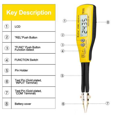 HoldPeak Digital Smart SMD Tester, 6000 Counts HP-990C DMM Handheld Resistance Capacitance Tester, Battery Included