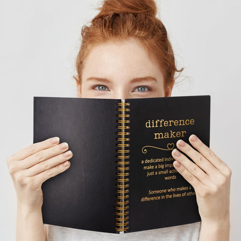 Difference Maker Black Golden Hardcover Spiral Notebook, 160 Pages, Unique Office Gift for Coworker, Man, New Job