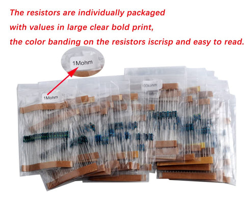 Resistor Kit, 1460pcs (73 Values x 20pcs), 1ohm to 1M ohm, 1/4W 1% Metal Film for Arduino Raspberry PI DIY Projects