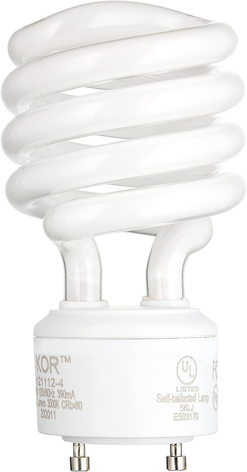 (Pack 4) 23 GU24 (100W T2 Bulb (2700K)) KOR of Watt Mini Spiral - Base - Equivalent) - Mini-Twist - CFL Light (Soft