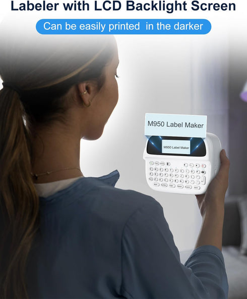 Memoqueen Label Maker M950, Bluetooth QWERTY Keyboard Labeler, Rechargeable Machine, Compatible with Android and iOS