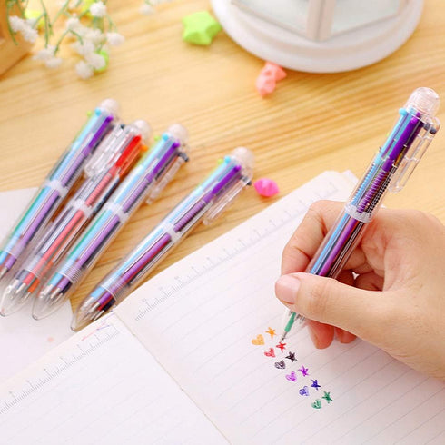 Hutou 0.5mm 6-in-1 Multicolor Ballpoint Pen - 6 Colors Retractable for Kids Party Favors (12 Pack)