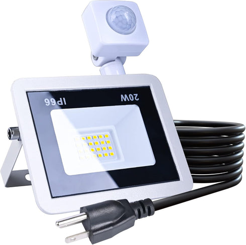 20W Plug in LED Motion Sensor Flood Light, PIR Induction Lamp for Outdoor Security, IP66 Rainproof Work Light