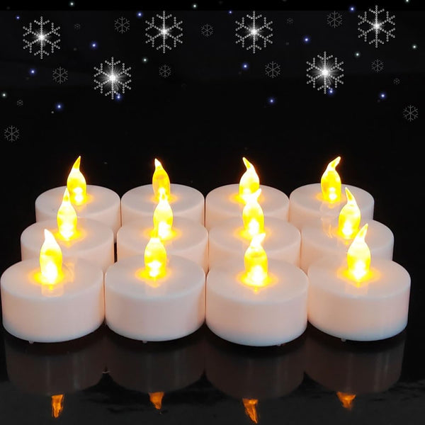24 Pack Flameless LED Tea Lights Candles, Battery Operated Flickering Electric Fake Candle in Warm Yellow for